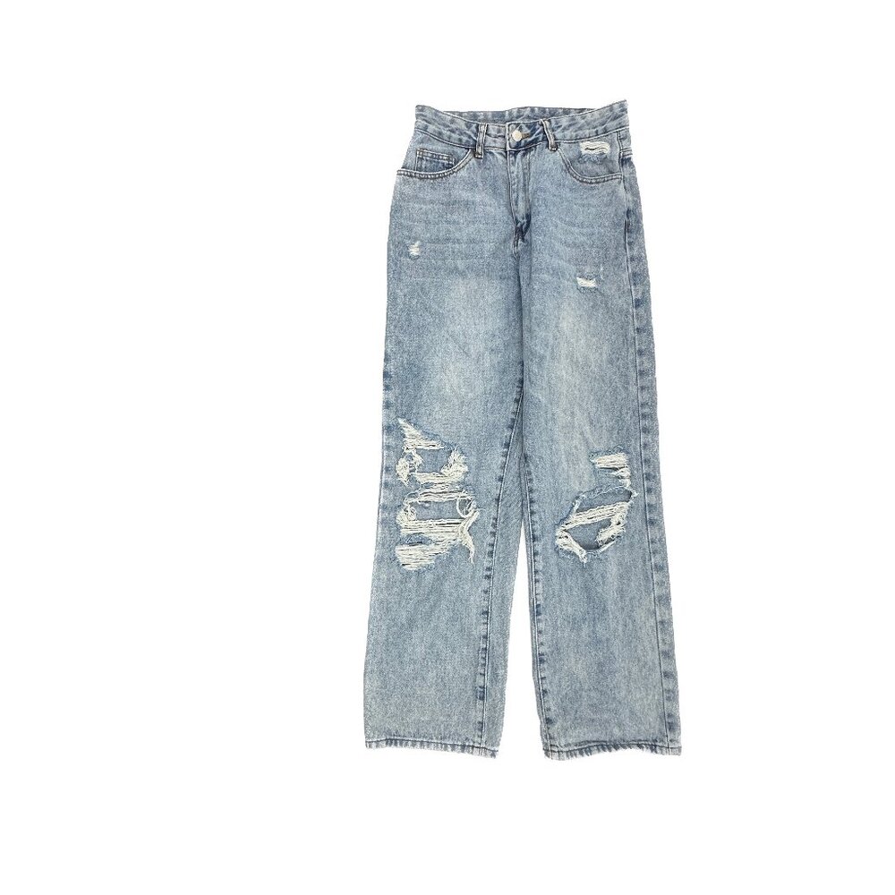 Shein Straight Jeans Womens 6 Blue Distressed Relaxed Denim High Rise